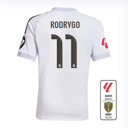 Real Madrid youth home jersey 2526 white – rodrygo – 11 – la liga  intercontinental Kits - Authentic Fan Merchandise