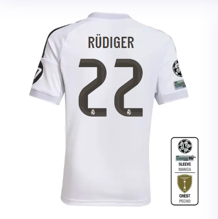 Real Madrid youth home jersey 2526 white – rüdiger – 22 – champions league  intercontinental Kits - Authentic Fan Merchandise