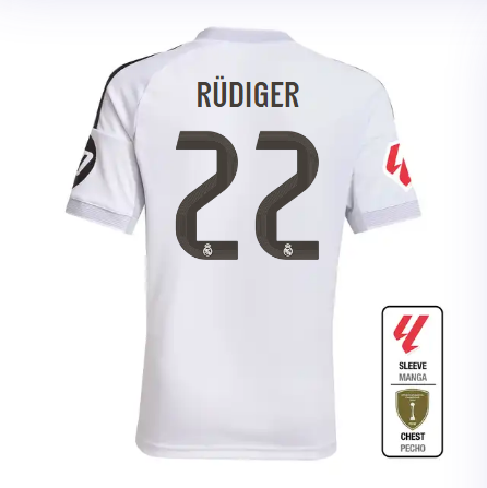 Real Madrid youth home jersey 2526 white – rüdiger – 22 – la liga  intercontinental Kits - Authentic Fan Merchandise