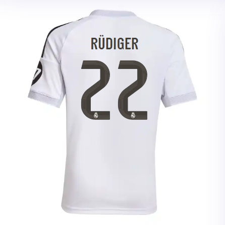 Real Madrid youth home jersey 2526 white – rüdiger – 22 Kits - Authentic Fan Merchandise