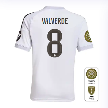 Real Madrid youth home jersey 2526 white – valverde – 8 – club world cup  intercontinental Kits - Authentic Fan Merchandise