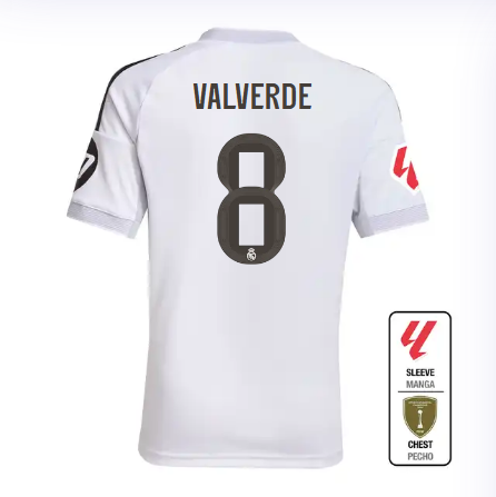 Real Madrid youth home jersey 2526 white – valverde – 8 – la liga  intercontinental Kits - Authentic Fan Merchandise