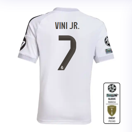 Real Madrid youth home jersey 2526 white – vini jr. – 7 – champions league  intercontinental Kits - Authentic Fan Merchandise