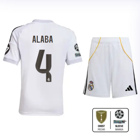 Real Madrid youth home jersey set 2526 white – alaba – 4 – champions league  intercontinental Kits - Authentic Fan Merchandise