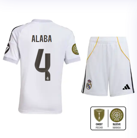 Real Madrid youth home jersey set 2526 white – alaba – 4 – club world cup  intercontinental Kits - Authentic Fan Merchandise