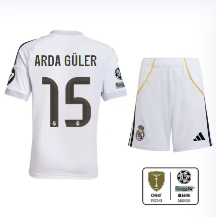 Real Madrid youth home jersey set 2526 white – arda güler – 15 – champions league  intercontinental Kits - Authentic Fan Merchandise