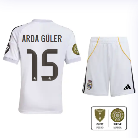 Real Madrid youth home jersey set 2526 white – arda güler – 15 – club world cup  intercontinental Kits - Authentic Fan Merchandise