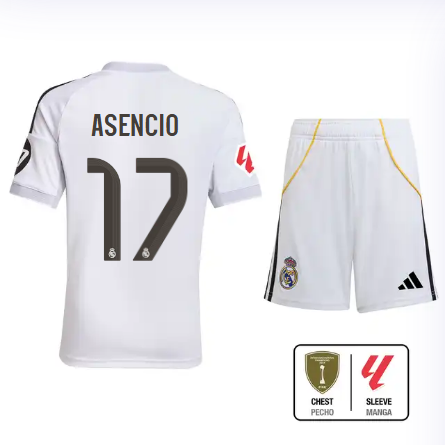 Real Madrid youth home jersey set 2526 white – asencio – 17 – la liga  intercontinental Kits - Authentic Fan Merchandise