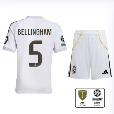 Real Madrid youth home jersey set 2526 white – bellingham – 5 – champions league  intercontinental Kits - Authentic Fan Merchandise