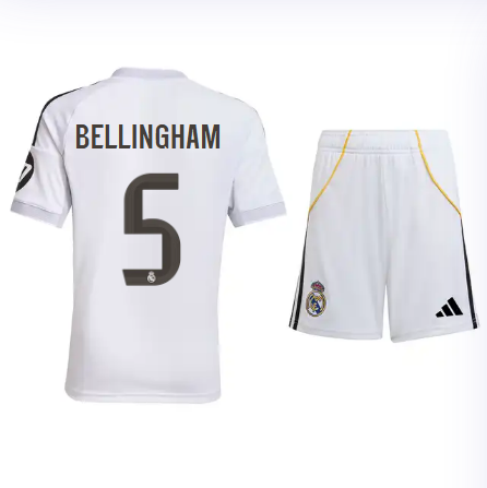 Real Madrid youth home jersey set 2526 white – bellingham – 5 Kits - Authentic Fan Merchandise