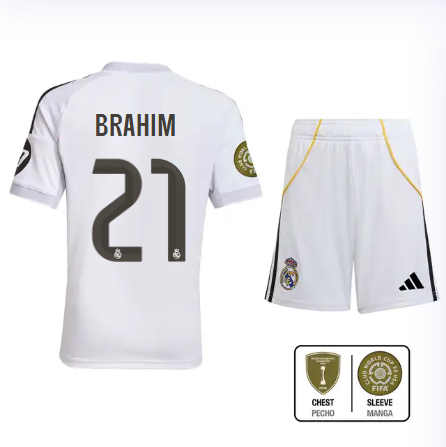 Real Madrid youth home jersey set 2526 white – brahim – 21 – club world cup  intercontinental Kits - Authentic Fan Merchandise