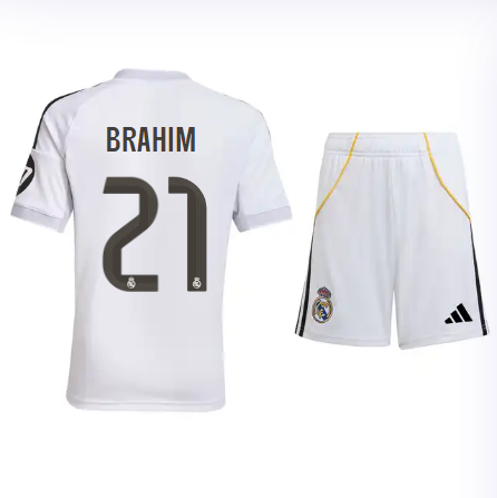 Real Madrid youth home jersey set 2526 white – brahim – 21 Kits - Authentic Fan Merchandise