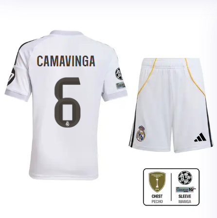 Real Madrid youth home jersey set 2526 white – camavinga – 6 – champions league  intercontinental Kits - Authentic Fan Merchandise
