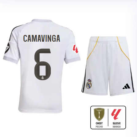 Real Madrid youth home jersey set 2526 white – camavinga – 6 – la liga  intercontinental Kits - Authentic Fan Merchandise