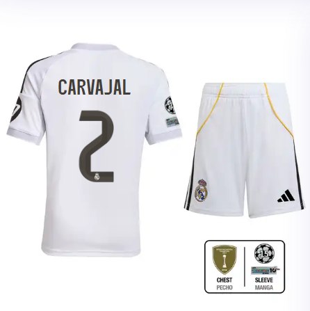 Real Madrid youth home jersey set 2526 white – carvajal – 2 – champions league  intercontinental Kits - Authentic Fan Merchandise