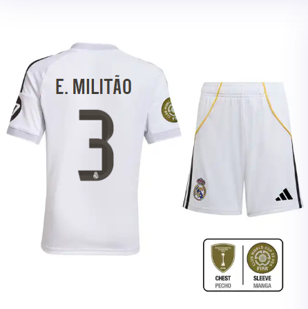 Real Madrid youth home jersey set 2526 white – e. militão – 3 – club world cup  intercontinental Kits - Authentic Fan Merchandise