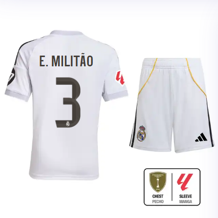 Real Madrid youth home jersey set 2526 white – e. militão – 3 – la liga  intercontinental Kits - Authentic Fan Merchandise