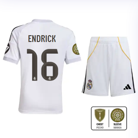 Real Madrid youth home jersey set 2526 white – endrick – 16 – club world cup  intercontinental Kits - Authentic Fan Merchandise
