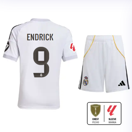 Real Madrid youth home jersey set 2526 white – endrick – 9 – la liga  intercontinental Kits - Authentic Fan Merchandise