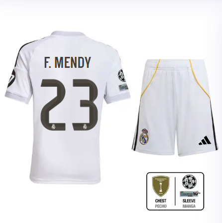 Real Madrid youth home jersey set 2526 white – f. mendy – 23 – champions league  intercontinental Kits - Authentic Fan Merchandise