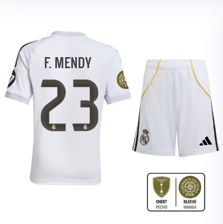Real Madrid youth home jersey set 2526 white – f. mendy – 23 – club world cup  intercontinental Kits - Authentic Fan Merchandise