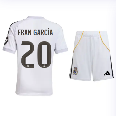 Real Madrid youth home jersey set 2526 white – fran garcía – 20 Kits - Authentic Fan Merchandise