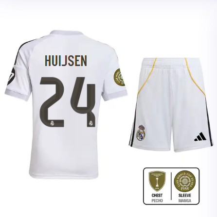 Real Madrid youth home jersey set 2526 white – huijsen – 24 – club world cup  intercontinental Kits - Authentic Fan Merchandise