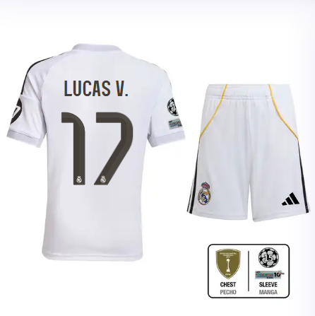 Real Madrid youth home jersey set 2526 white – lucas v. – 17 – champions league  intercontinental Kits - Authentic Fan Merchandise