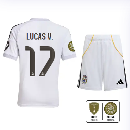 Real Madrid youth home jersey set 2526 white – lucas v. – 17 – club world cup  intercontinental Kits - Authentic Fan Merchandise