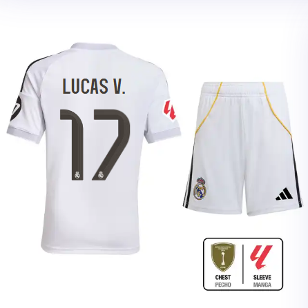 Real Madrid youth home jersey set 2526 white – lucas v. – 17 – la liga  intercontinental Kits - Authentic Fan Merchandise