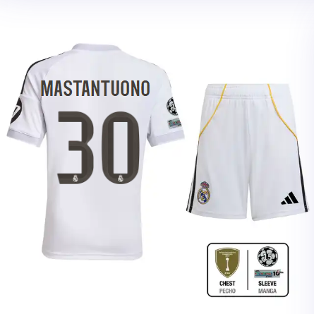 Real Madrid youth home jersey set 2526 white – mastantuono – 30 – champions league  intercontinental Kits - Authentic Fan Merchandise
