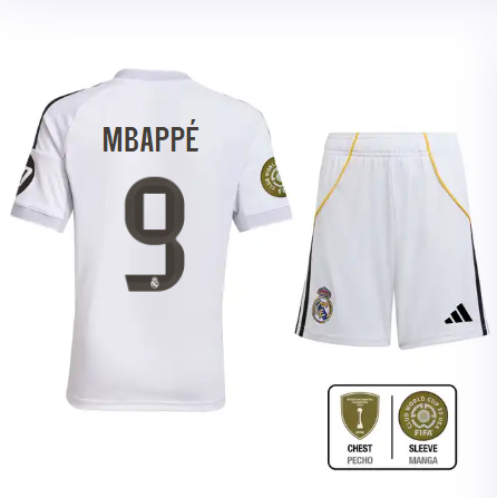 Real Madrid youth home jersey set 2526 white – mbappé – 9 – club world cup  intercontinental Kits - Authentic Fan Merchandise