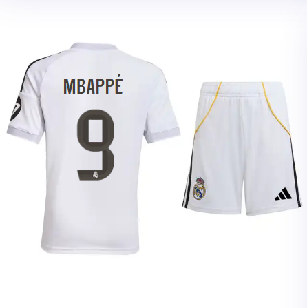 Real Madrid youth home jersey set 2526 white – mbappé – 9 Kits - Authentic Fan Merchandise