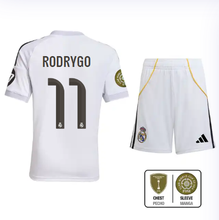 Real Madrid youth home jersey set 2526 white – rodrygo – 11 – club world cup  intercontinental Kits - Authentic Fan Merchandise