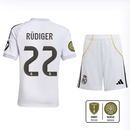 Real Madrid youth home jersey set 2526 white – rüdiger – 22 – club world cup  intercontinental Kits - Authentic Fan Merchandise