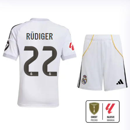 Real Madrid youth home jersey set 2526 white – rüdiger – 22 – la liga  intercontinental Kits - Authentic Fan Merchandise