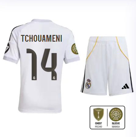 Real Madrid youth home jersey set 2526 white – tchouameni – 14 – club world cup  intercontinental Kits - Authentic Fan Merchandise