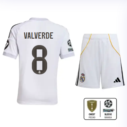 Real Madrid youth home jersey set 2526 white – valverde – 8 – champions league  intercontinental Kits - Authentic Fan Merchandise