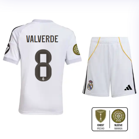 Real Madrid youth home jersey set 2526 white – valverde – 8 – club world cup  intercontinental Kits - Authentic Fan Merchandise