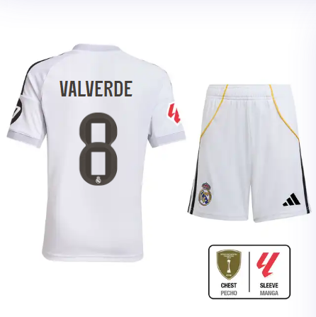 Real Madrid youth home jersey set 2526 white – valverde – 8 – la liga  intercontinental Kits - Authentic Fan Merchandise