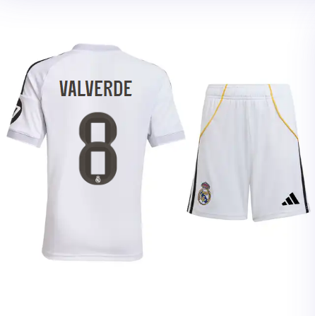 Real Madrid youth home jersey set 2526 white – valverde – 8 Kits - Authentic Fan Merchandise