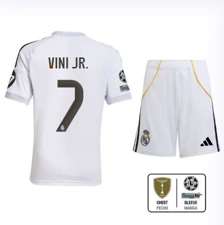 Real Madrid youth home jersey set 2526 white – vini jr. – 7 – champions league  intercontinental Kits - Authentic Fan Merchandise
