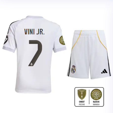 Real Madrid youth home jersey set 2526 white – vini jr. – 7 – club world cup  intercontinental Kits - Authentic Fan Merchandise
