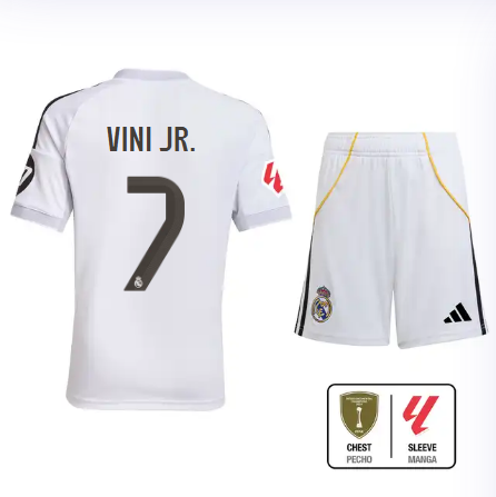 Real Madrid youth home jersey set 2526 white – vini jr. – 7 – la liga  intercontinental Kits - Authentic Fan Merchandise