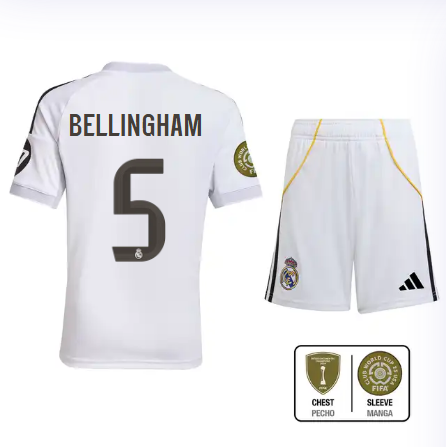 Real Madrid youth home kit 2526 white – bellingham – 5 – club world cup  intercontinental Kits - Authentic Fan Merchandise