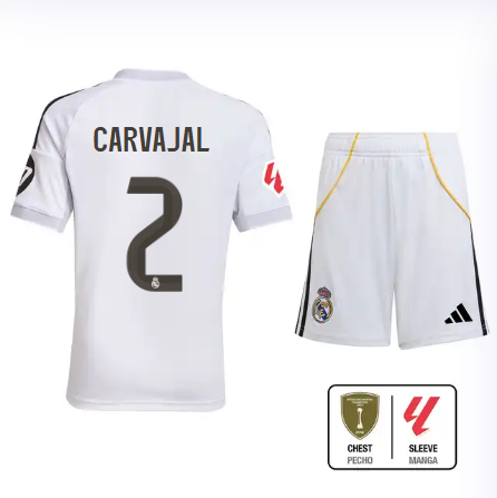 Real Madrid youth home kit 2526 white – carvajal – 2 – la liga  intercontinental Kits - Authentic Fan Merchandise