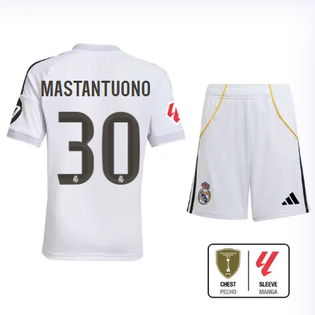Real Madrid youth home kit 2526 white – mastantuono – 30 – la liga  intercontinental Kits - Authentic Fan Merchandise
