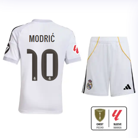 Real Madrid youth home kit 2526 white – modrić – 10 – la liga  intercontinental Kits - Authentic Fan Merchandise