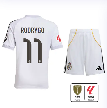 Real Madrid youth home kit 2526 white – rodrygo – 11 – la liga  intercontinental Kits - Authentic Fan Merchandise