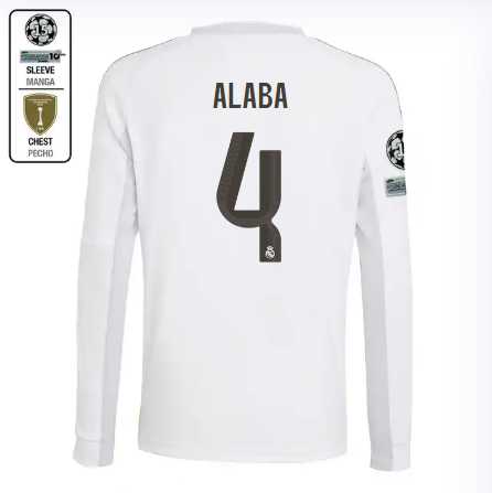 Real Madrid youth home long sleeve jersey 2526 white – alaba – 4 – champions league  intercontinental Kits - Authentic Fan Merchandise